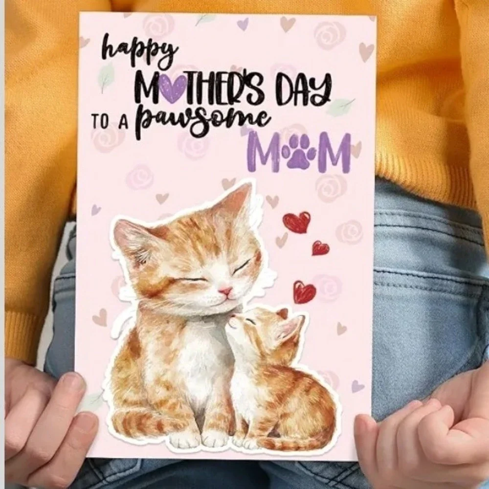 24 Pack Mothers Day Pawsome Mom Cat Greeting Cards with Envelopes and Stickers